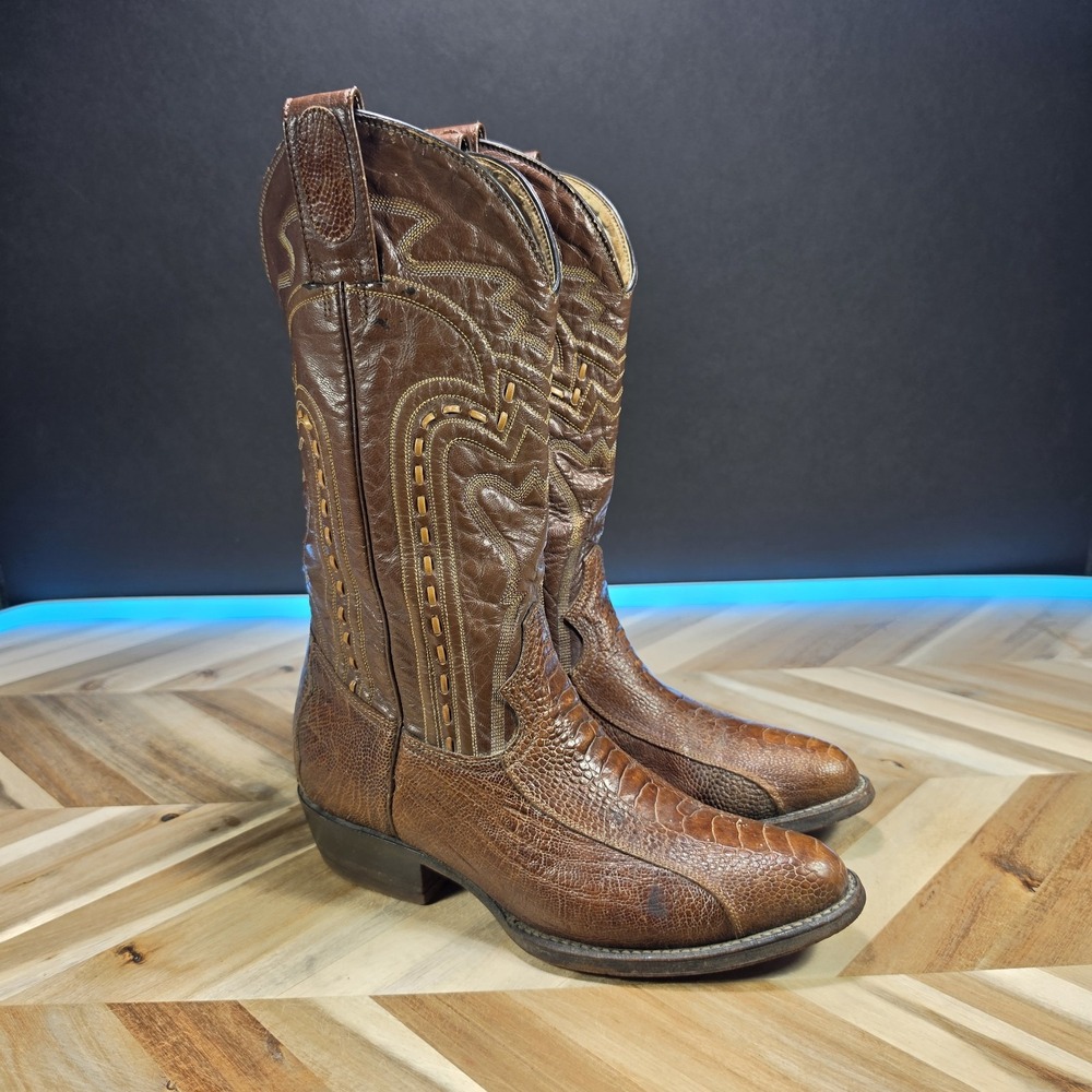 Montana Men's 7 E Brown Ostrich Leather Western Cowboy Boots Vintage Exotic